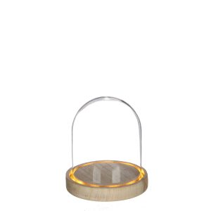 Glazen stolp hout LED 14cm