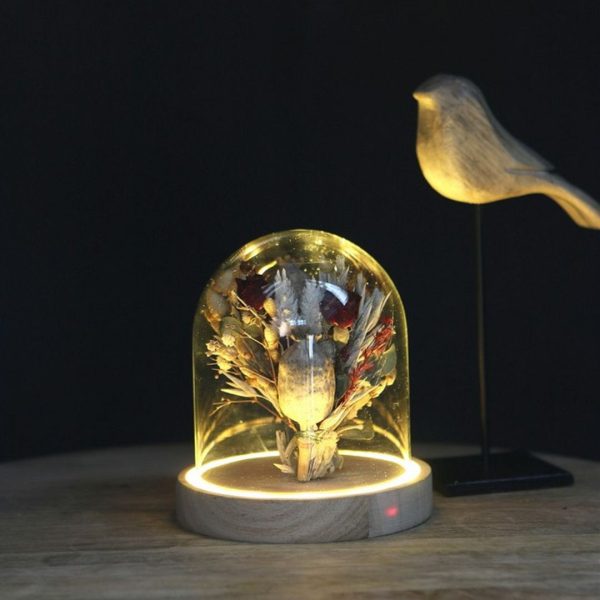 Glazen stolp hout LED 14cm