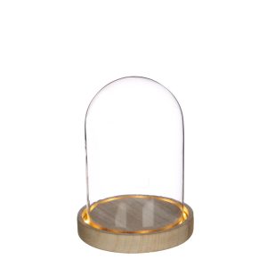 Glazen stolp hout LED 17cm
