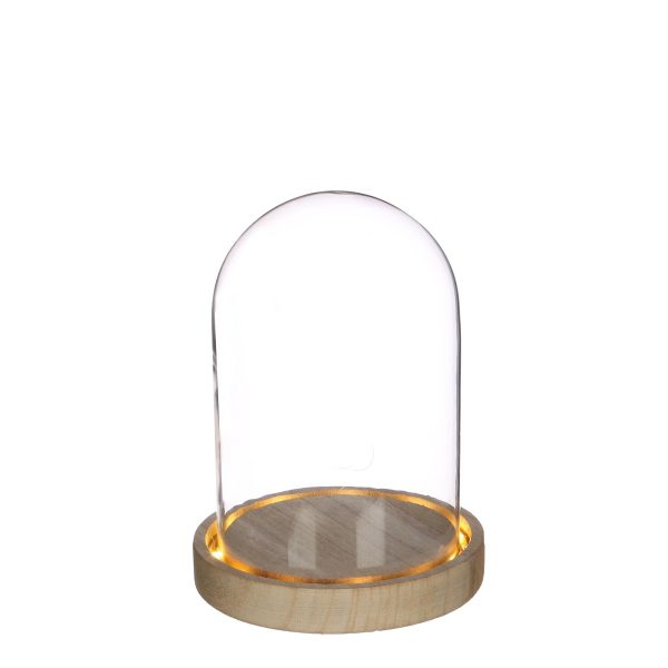 Glazen stolp hout LED 17cm