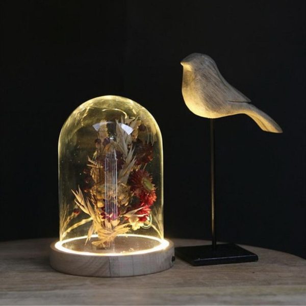 Glazen stolp hout LED 17cm