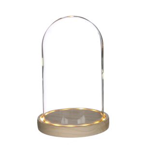 Glazen stolp hout LED 22cm
