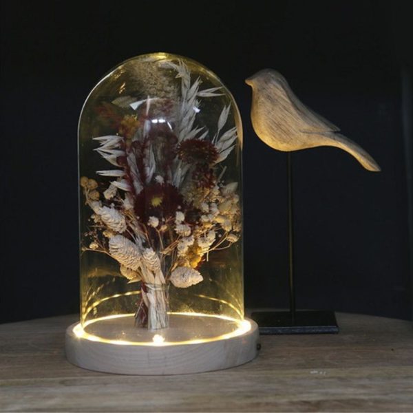 Glazen stolp hout LED 22cm