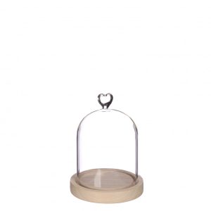 Glazen stolp hout hart 16cm