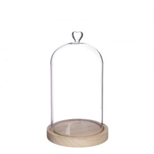 Glazen stolp hout hart 24cm