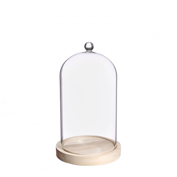Glazen stolp hout knop 24cm