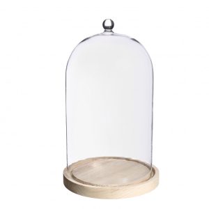 Glazen stolp hout knop 28cm