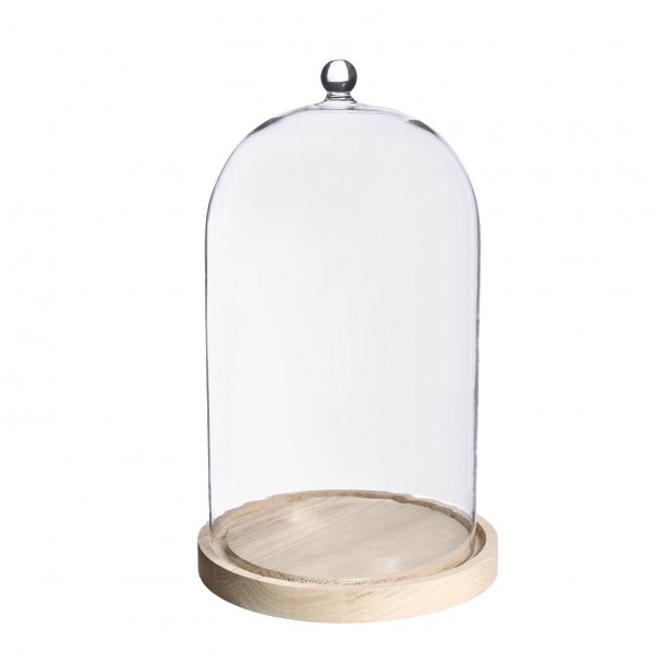 Glazen stolp hout knop 28cm