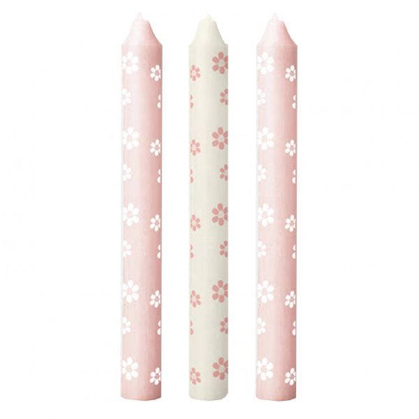 Kaars bloemen - Roze Dinerkaars Flowers roze