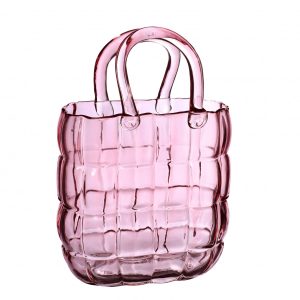 Glazen vaas Handbag roze 19*11*28cm