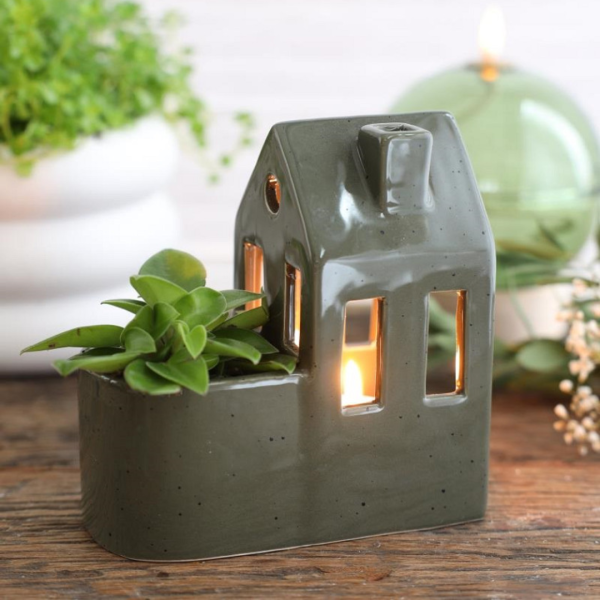 Keramiek planter huis groen 13*7*14cm - sfeerbeeld