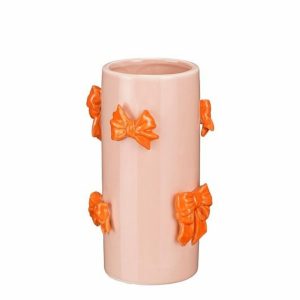 Keramiek vaas strikjes roze d14*22cm