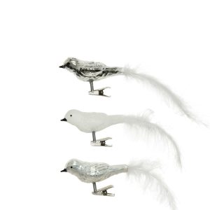 Glazen Birds clipjes x3 | 8cm | zilver