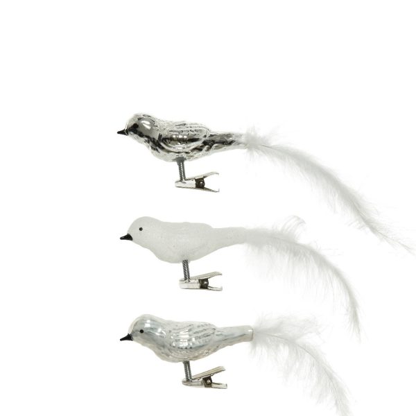 Glazen Birds clipjes x3 | 8cm | zilver