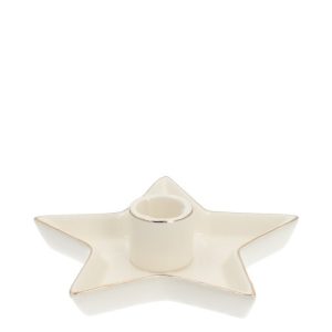 Keramiek Ster kandelaar | d15cm | Creme/ goud