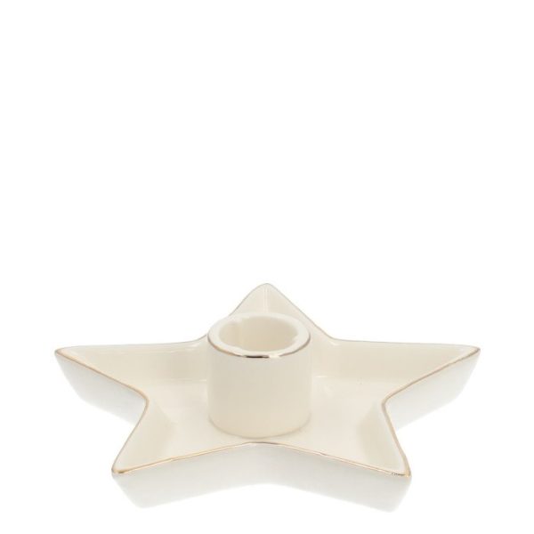 Kandelaar ster creme: goud d15cm Keramiek Ster kandelaar | d15cm | Creme/ goud