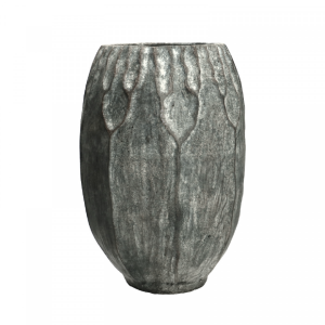 Keramieken Bowie vaas in een grijze kleur met donkergrijze aderen als decoratief woonaccessoire voor bloemen.