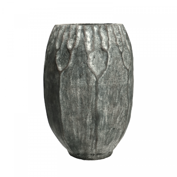 Keramiek Bowie vaas d21*30cm grijs Keramieken Bowie vaas in een grijze kleur met donkergrijze aderen als decoratief woonaccessoire voor bloemen.
