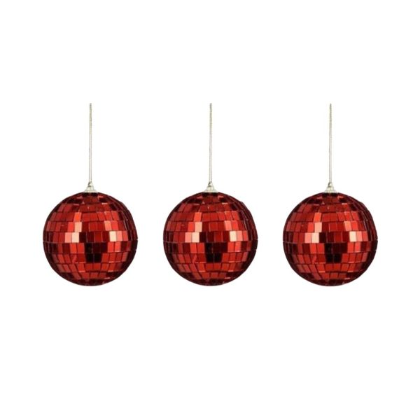 Kunststof Disco kerstbal x3 | 80mm | Rood