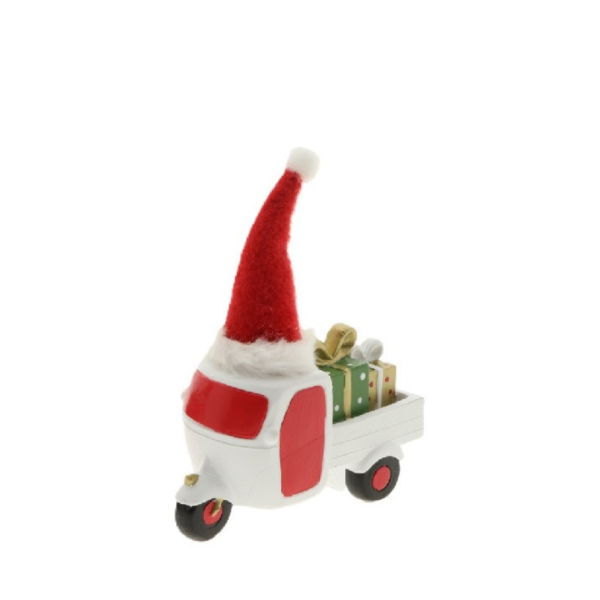 Keramiek Tuktuk kerst deco | 11x5x13cm | Wit Keramiek Tuktuk kerst deco | 11x5x13cm | Wit
