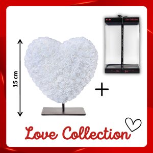 Rozen Hart deluxe + standaard | 15cm | Wit