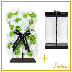 Rozen Beer deluxe + standaard | 25cm | Groen/ wit