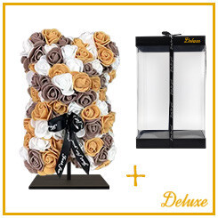 Rozen Beer deluxe + standaard | 25cm | Bruin/ wit