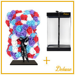 Rozen Beer deluxe + standaard | 25cm | Paars/ rood