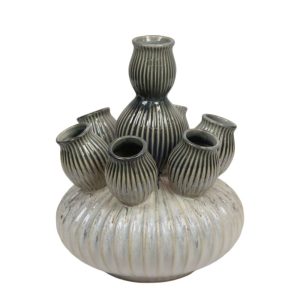 Keramiek Tulp vaas | d28x36cm | Groen/wit