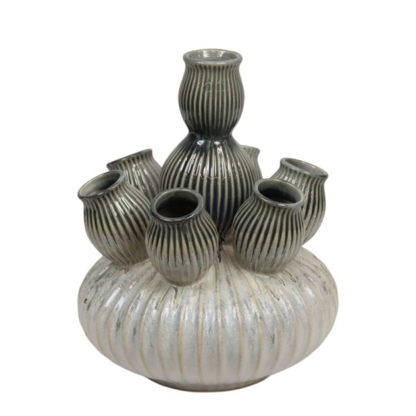 5708889_2D_0001 Keramiek Tulp vaas | d28x36cm | Groen/wit