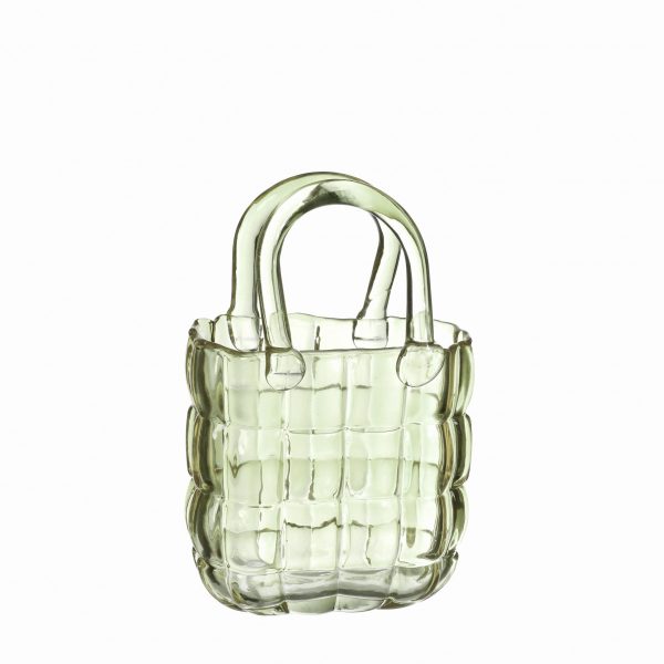 Glas Handbag vaas | 14x9.5x22cm | Groen Glas Handbag vaas | 14x9.5x22cm | Groen