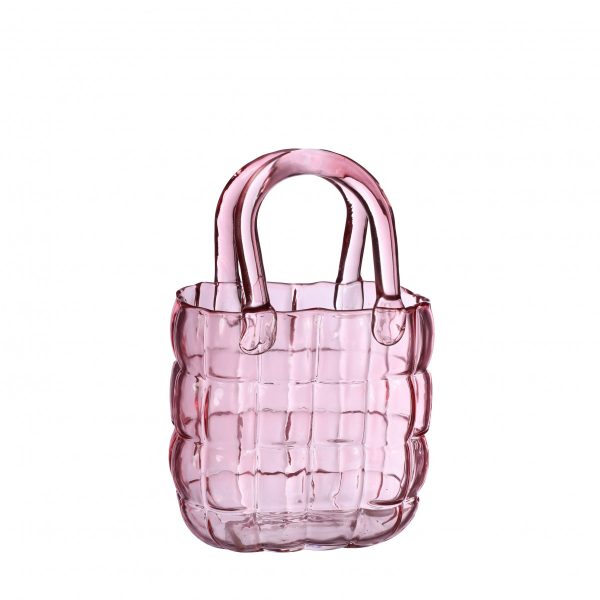 Glas Handbag vaas | 14x9.5x22cm | Roze