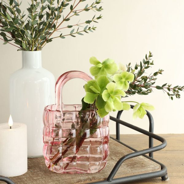 Glas Handbag vaas | 14x9.5x22cm | Roze - sfeerfoto